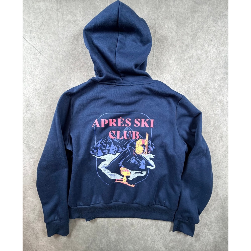 Peanuts Woodstock Snoopy Womens Medium Hoodie Navy Blue Apres Ski Club Pullover